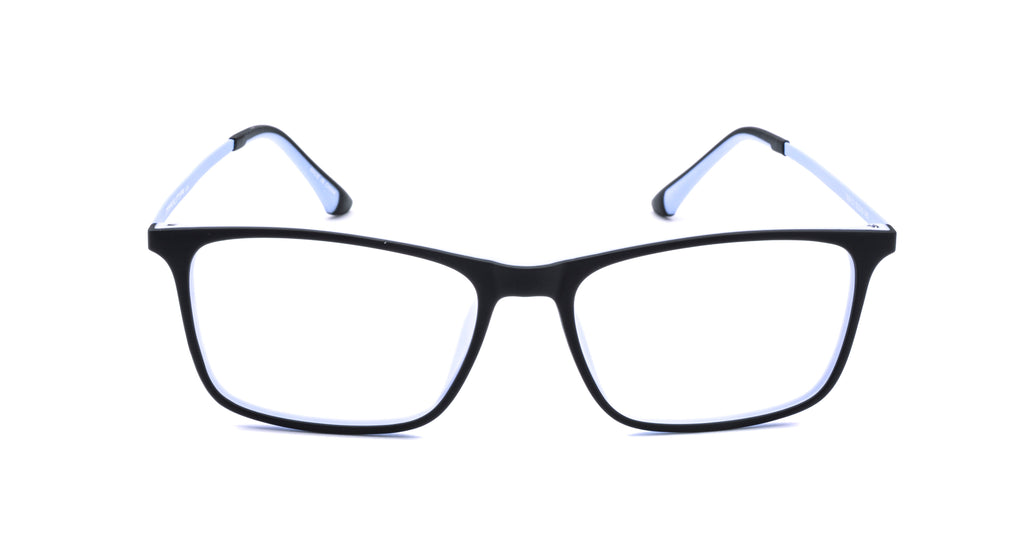 Maxima Unisex Matte Black &amp; Blue Square Beta Titanium Glasses 