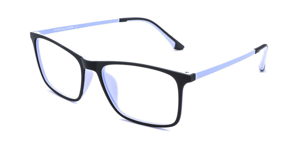 Maxima Unisex Matte Black &amp; Blue Square Beta Titanium Glasses 